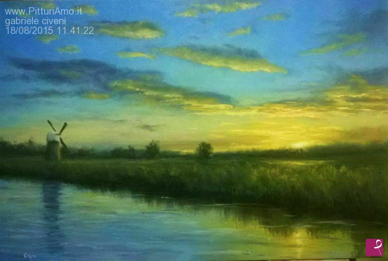 quadri in vendita online - tramonto al mulino