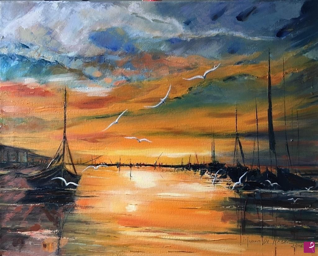 quadri in vendita online - Tramonto al porto