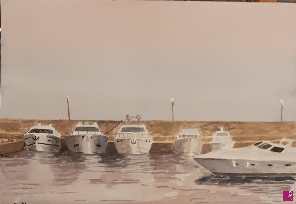 quadri in vendita online - Tramonto al porto di Arenzano 