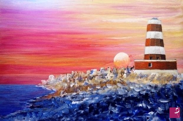 quadri in vendita online - TRAMONTO AL VECCHIO FARO