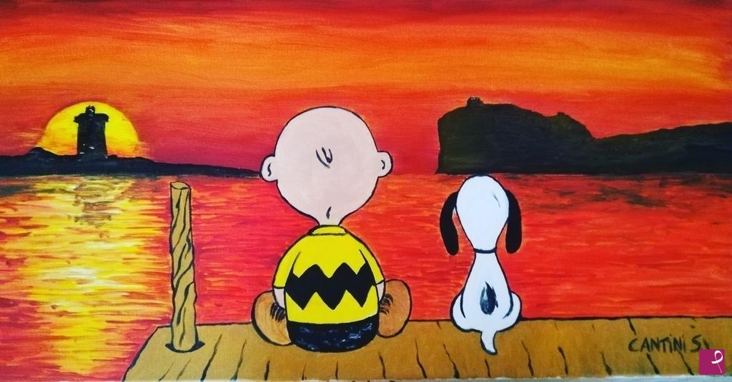 quadri in vendita online - TRAMONTO Alghero snoopy e linus