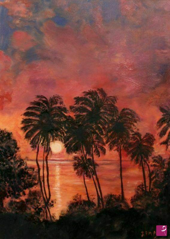 quadri in vendita online - Tramonto alle Barbados