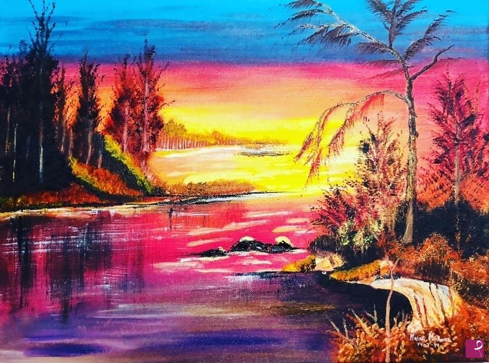 quadri in vendita online - Tramonto blu