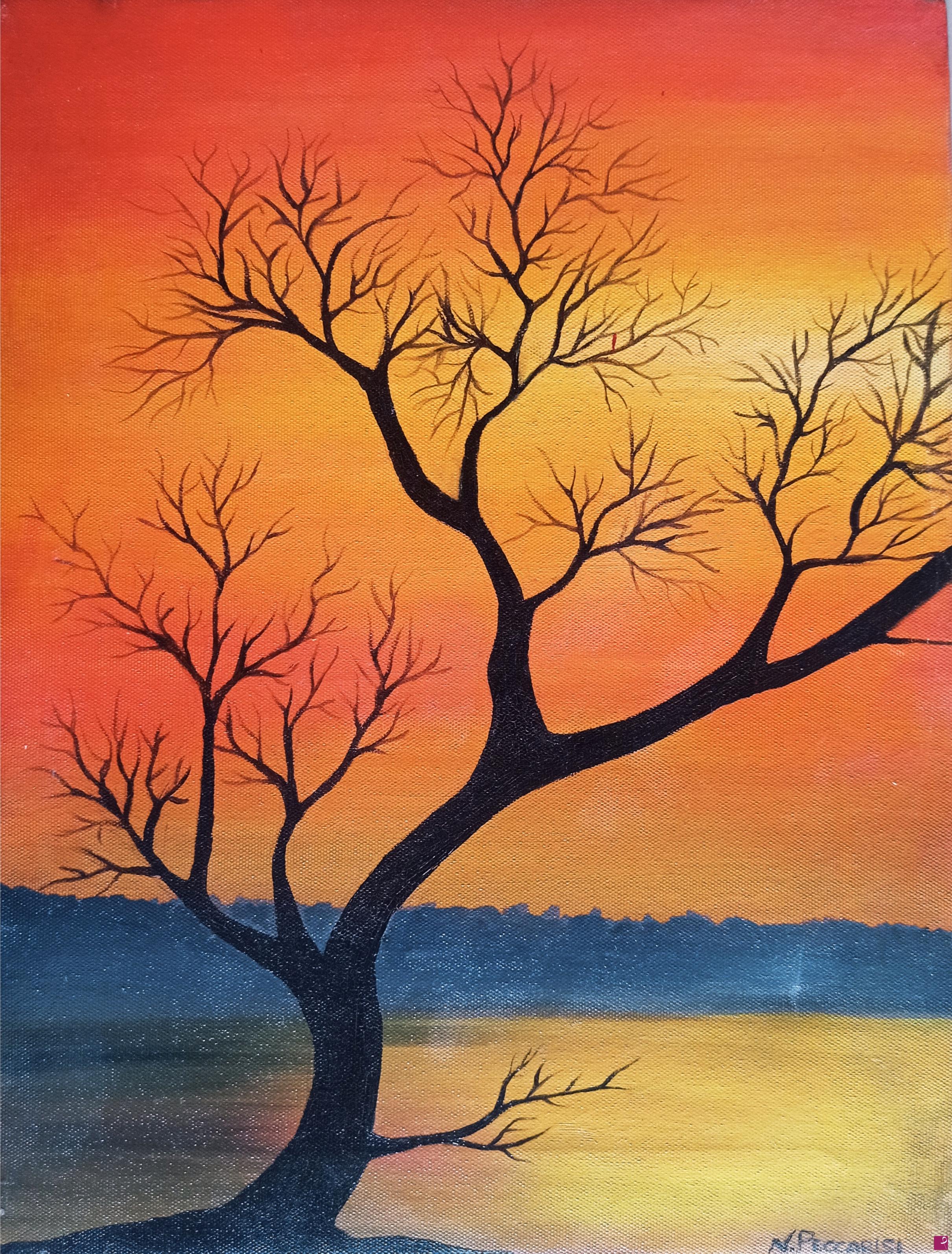 quadri in vendita online - tramonto con albero