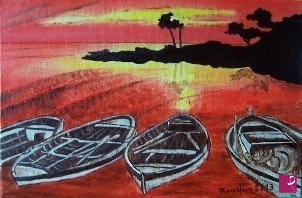 quadri in vendita online - Tramonto con barche