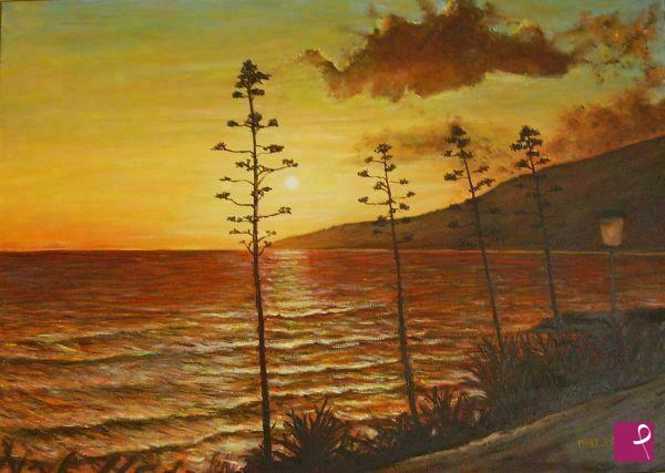 quadri in vendita online - tramonto con fiori agave
