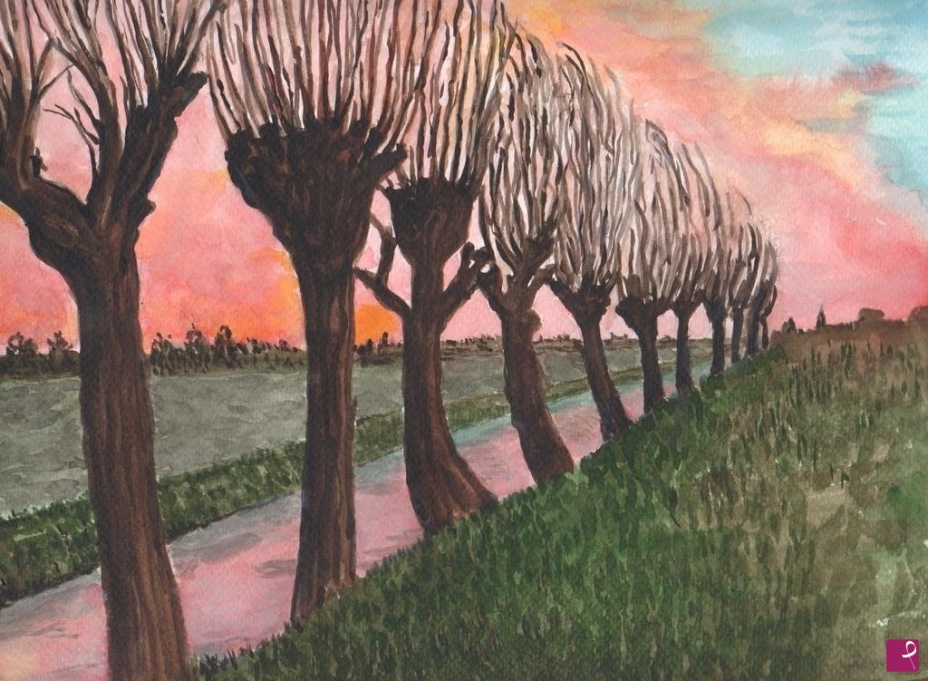 quadri in vendita online - Tramonto con fosso di una volta