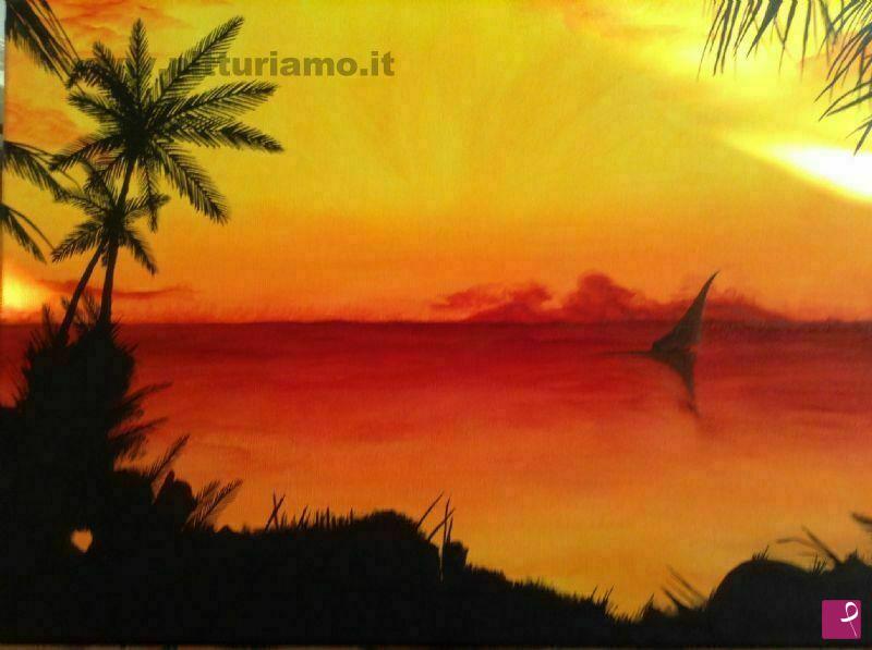 quadri in vendita online - Tramonto con palme