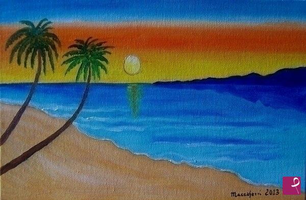 quadri in vendita online - Tramonto con palme