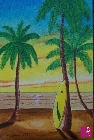 quadri in vendita online - Tramonto con palme  