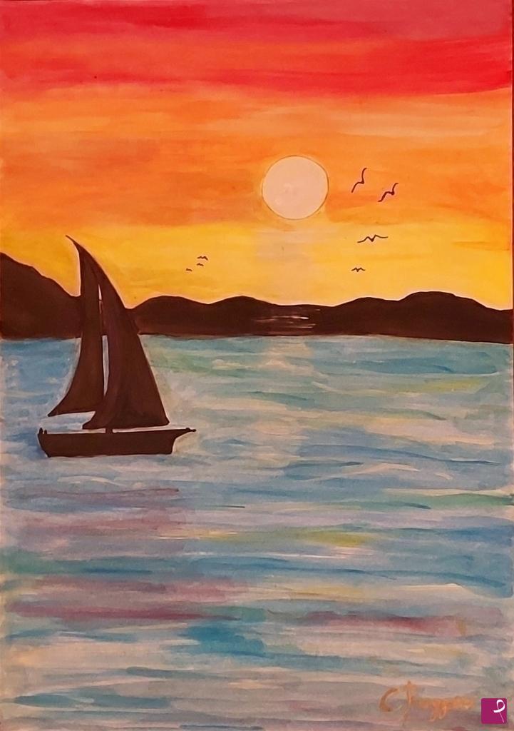 quadri in vendita online - Tramonto da una barca a vela