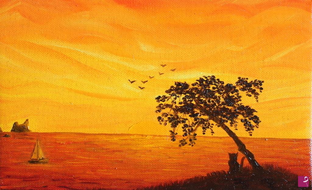 quadri in vendita online - Tramonto dalla collina