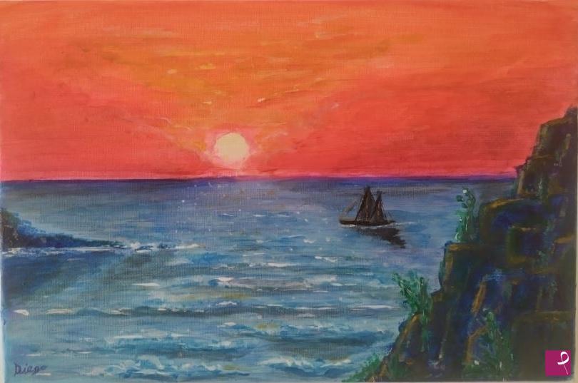 quadri in vendita online - Tramonto dalla scogliera
