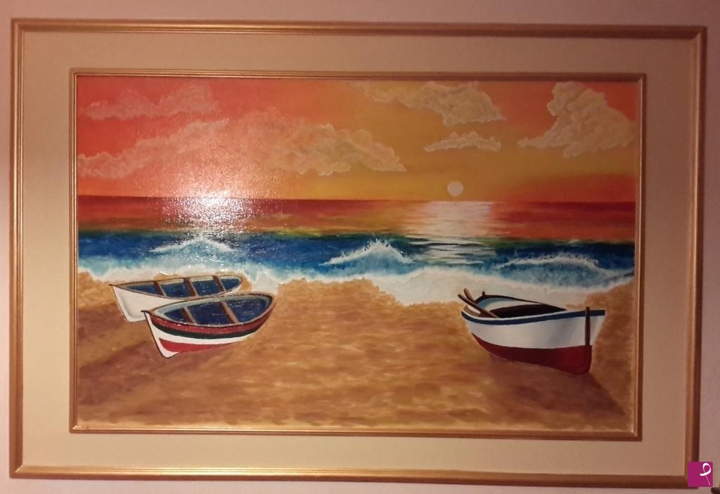 quadri in vendita online - Tramonto e barche