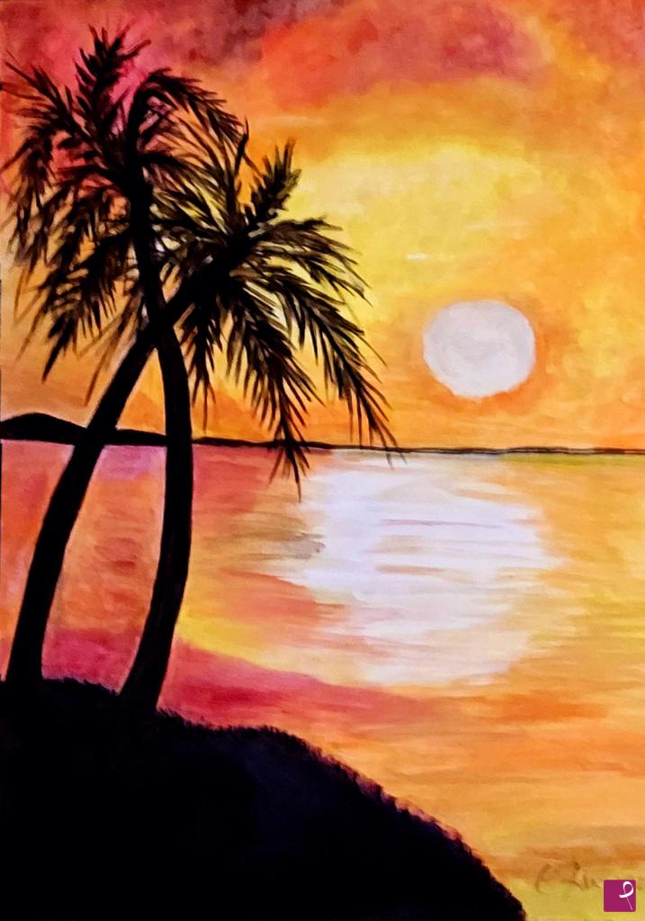 quadri in vendita online - Tramonto estivo sull'isola