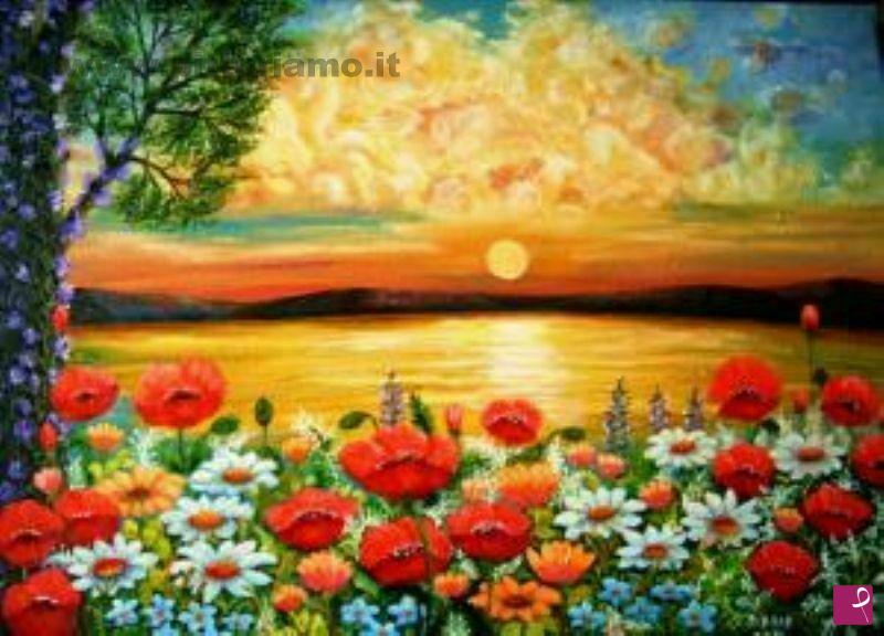 quadri in vendita online - TRAMONTO FRA FIORI