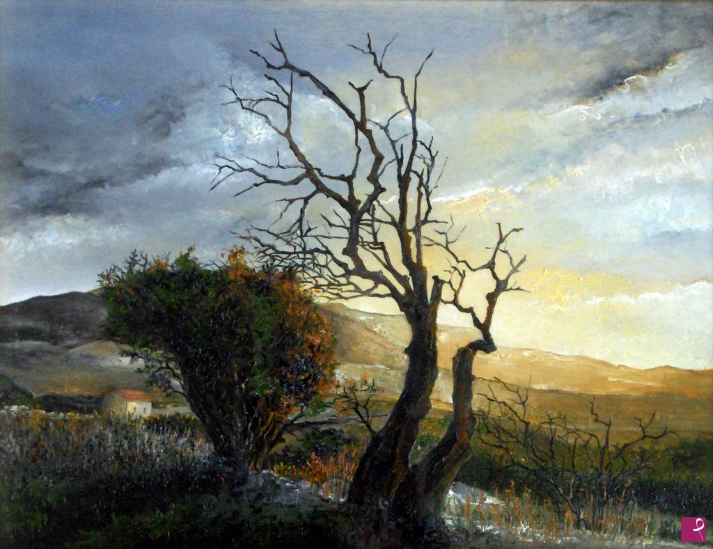 quadri in vendita online - Tramonto in collina