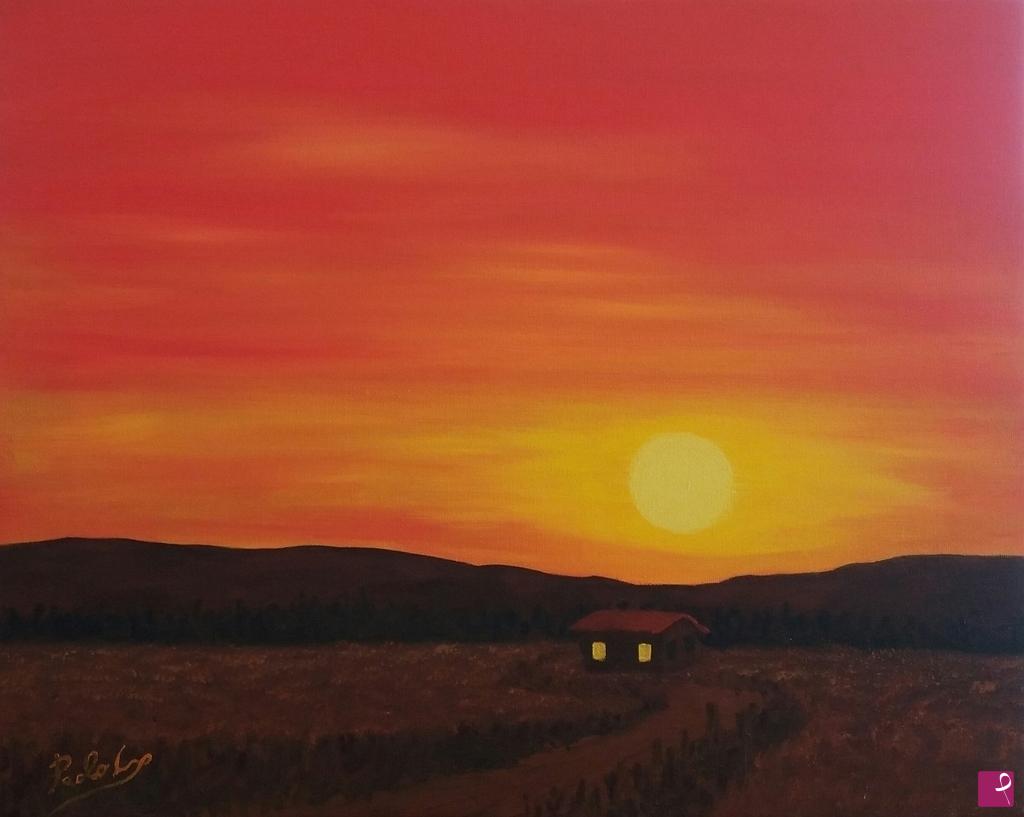 quadri in vendita online - Tramonto in collina