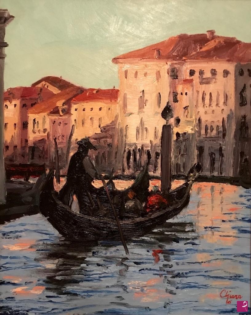 quadri in vendita online - Tramonto in gondola