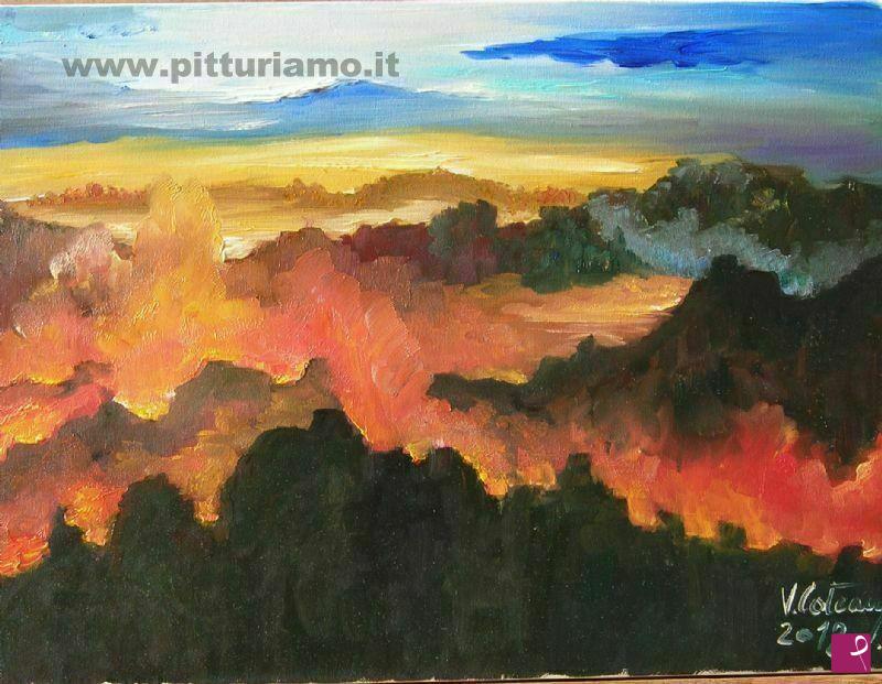 quadri in vendita online - Tramonto in montagna