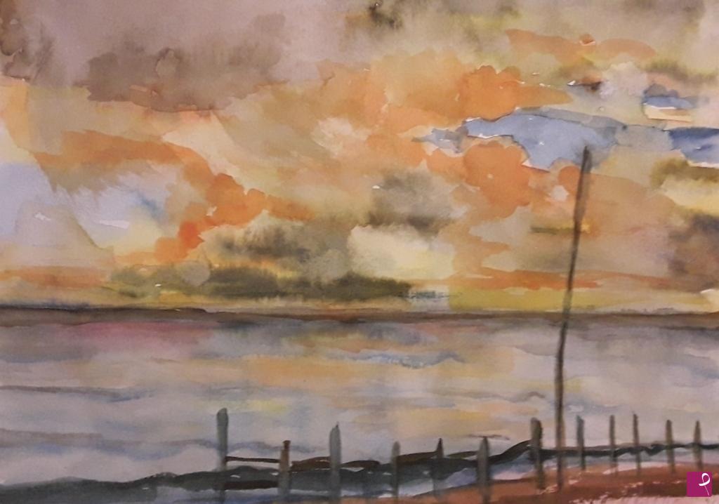 quadri in vendita online - Tramonto in Ostia