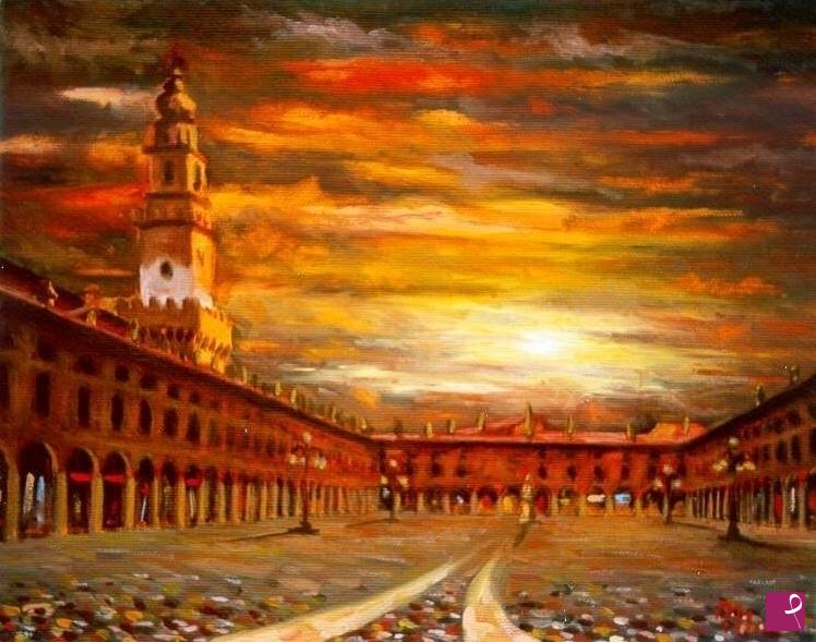 quadri in vendita online - TRAMONTO IN PIAZZA