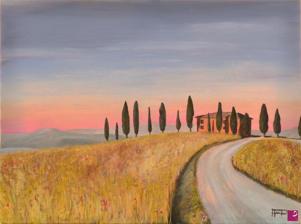 quadri in vendita online - Tramonto in val d'Orcia