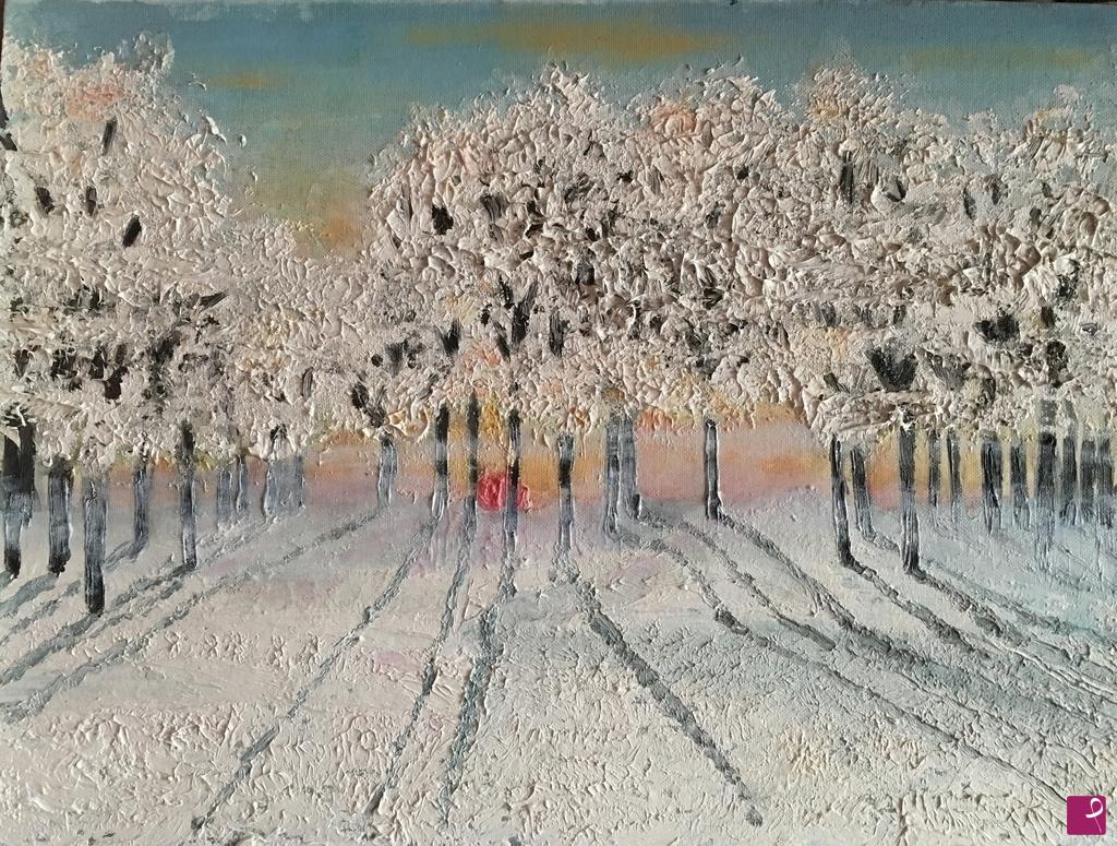 quadri in vendita online - Tramonto innevato