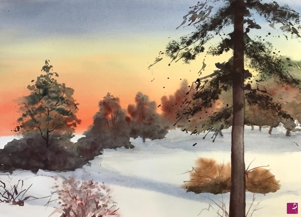 quadri in vendita online - Tramonto invernale