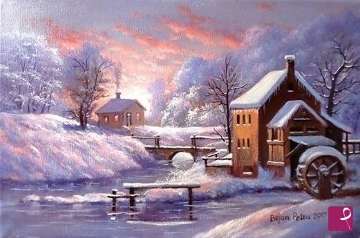 quadri in vendita online - Tramonto invernale