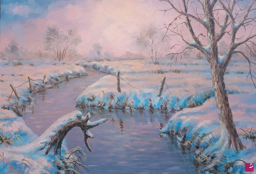 quadri in vendita online - TRAMONTO INVERNALE DI CAMPAGNA 