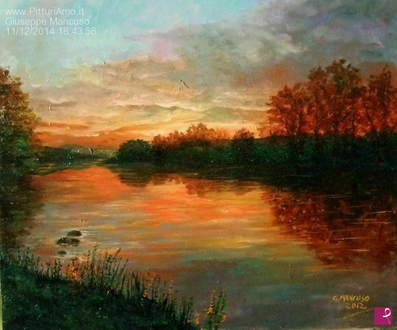 quadri in vendita online - Tramonto lacustre