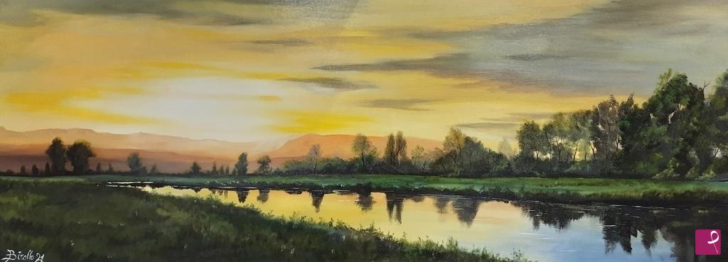 quadri in vendita online - tramonto lungo il fiume