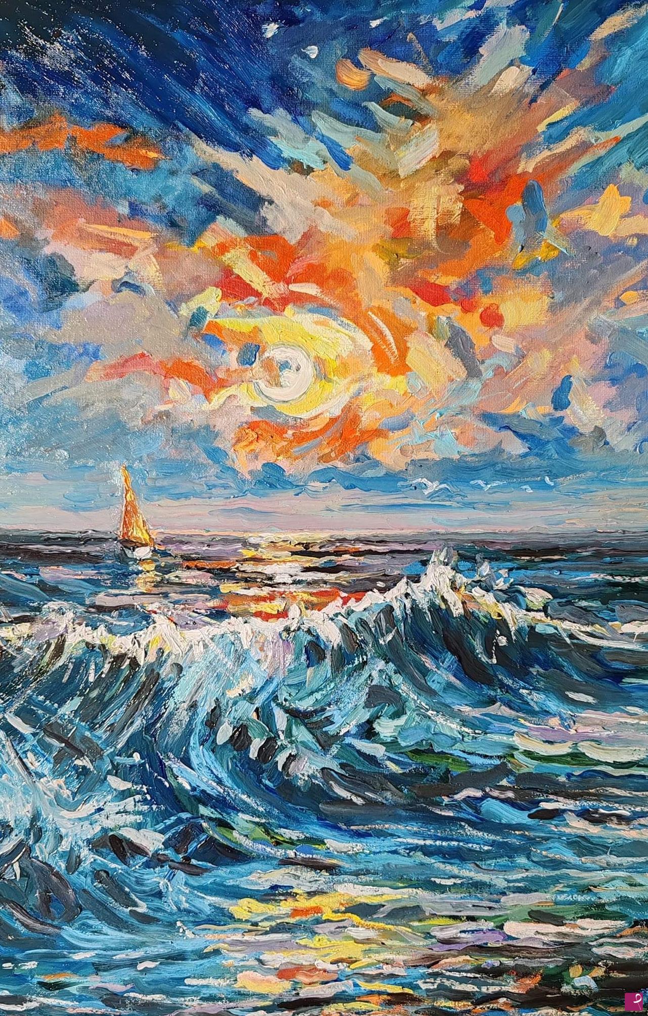 quadri in vendita online - Tramonto mar ligure