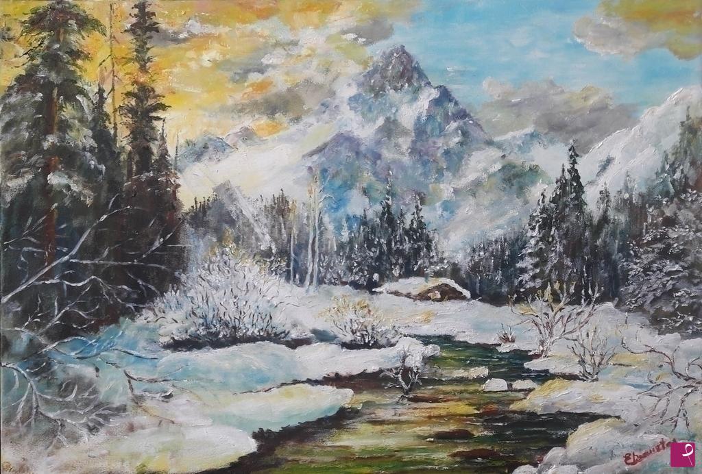 quadri in vendita online - Tramonto montagna