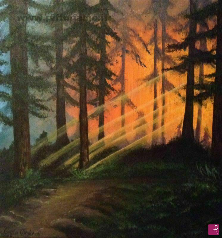 quadri in vendita online - Tramonto nel bosco