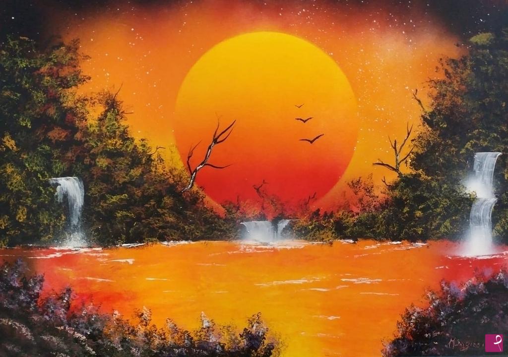 quadri in vendita online - tramonto nella foresta