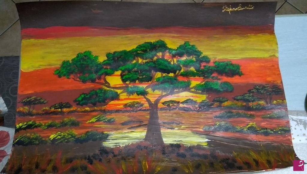 quadri in vendita online - Tramonto nella savana