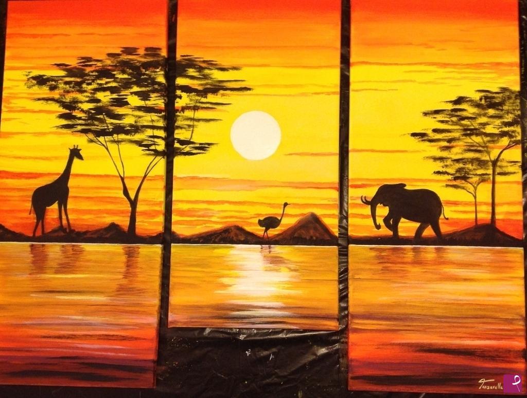 quadri in vendita online - Tramonto nella Savana
