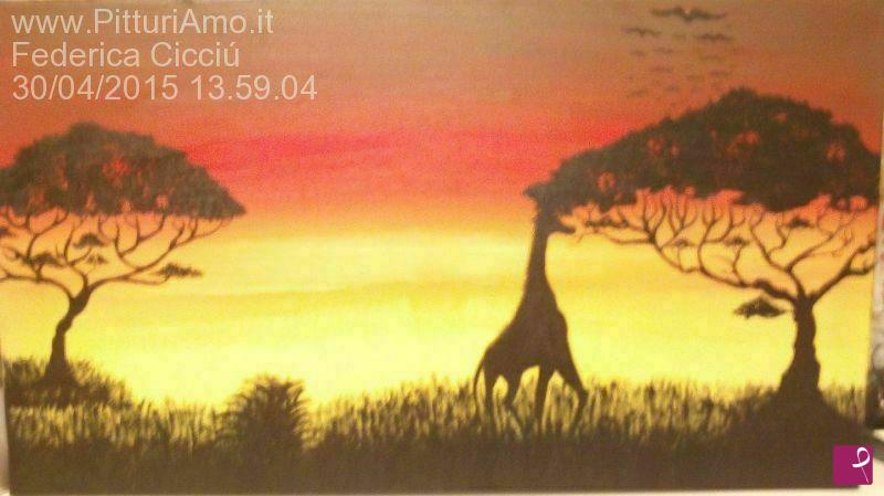 quadri in vendita online - Tramonto nella savana