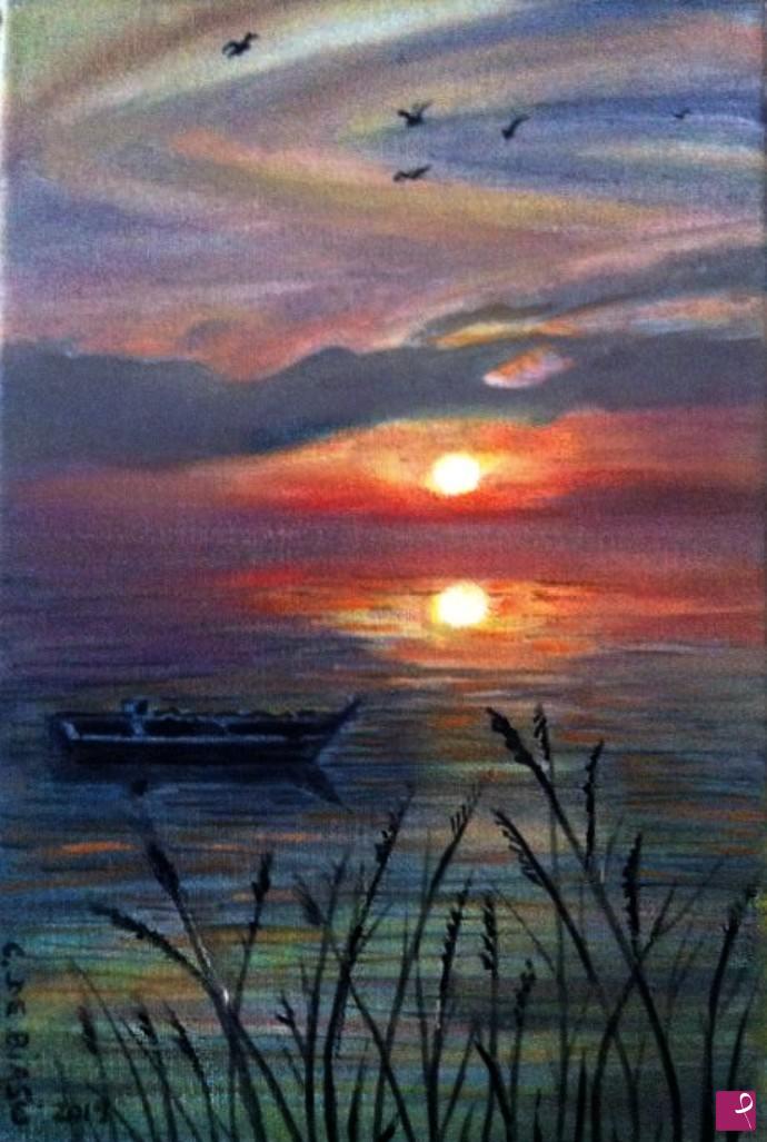 quadri in vendita online - tramonto  olio   su  legno 30x40