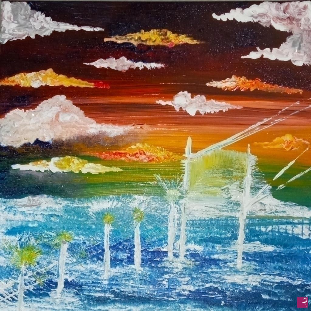 quadri in vendita online - Tramonto oscuro sul trabocco