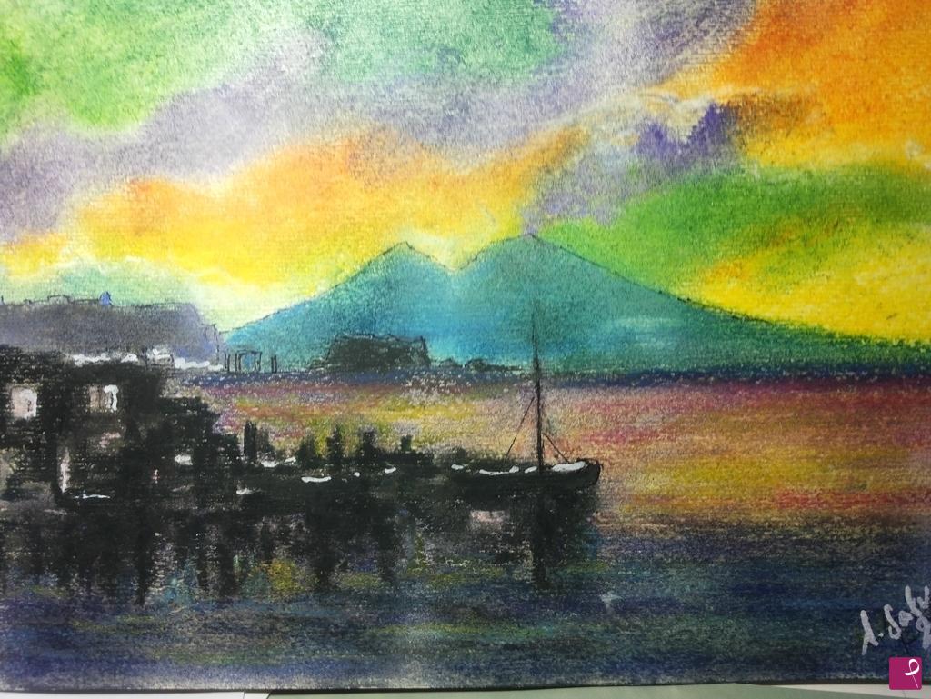 quadri in vendita online - Tramonto porto di Napoli 