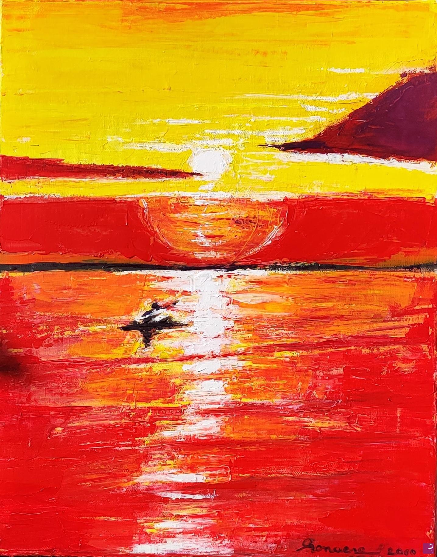 quadri in vendita online - Tramonto rosso. 