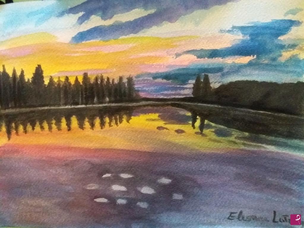 quadri in vendita online - Tramonto su fiume