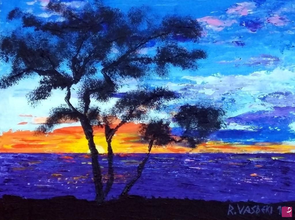 quadri in vendita online - TRAMONTO SU MARE VIOLA