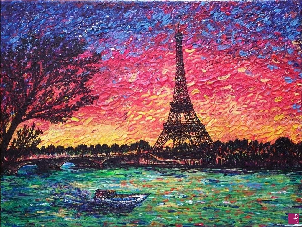 quadri in vendita online - Tramonto su Parigi
