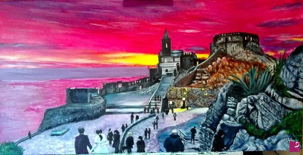 quadri in vendita online - Tramonto su Portovenere