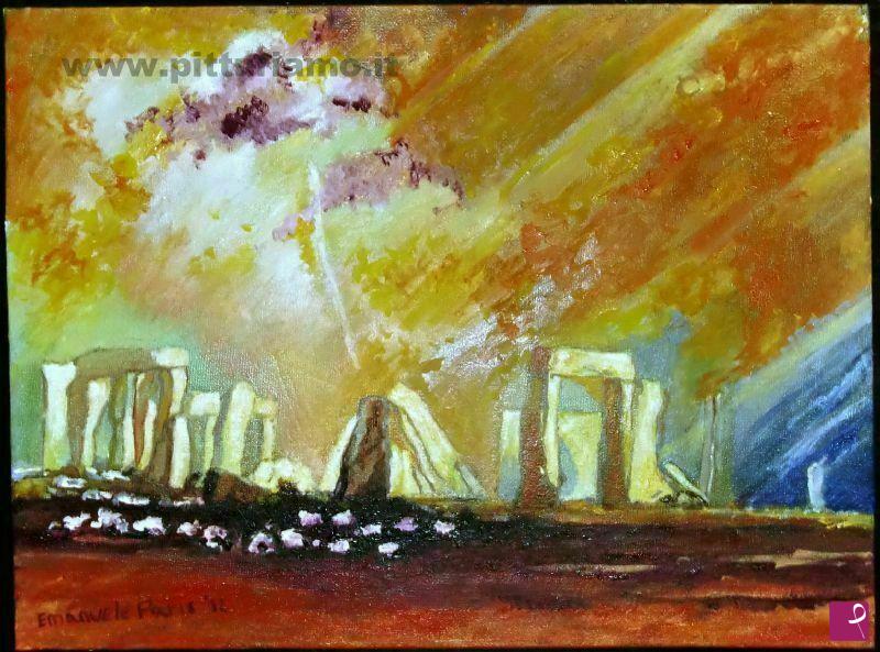quadri in vendita online - Tramonto su Stonehange