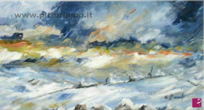 quadri in vendita online - tramonto suggestivo in altura innevata